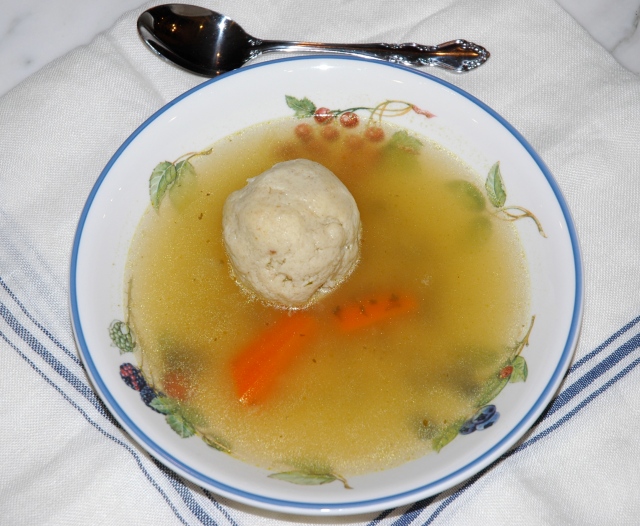 soup's on!  (disclaimer--I haven't mastered matzah balls yet, so the one pictured isn't mine)