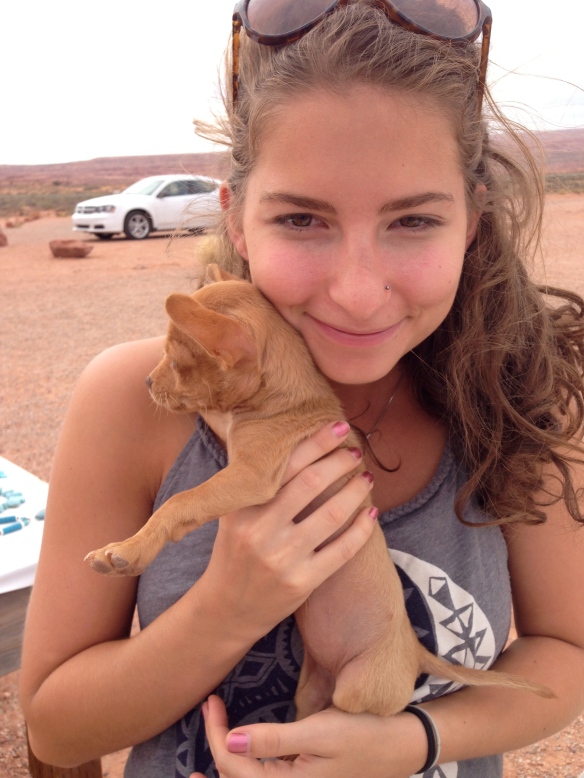 One of my teenage daughters holding 3 month old Chi Chi.