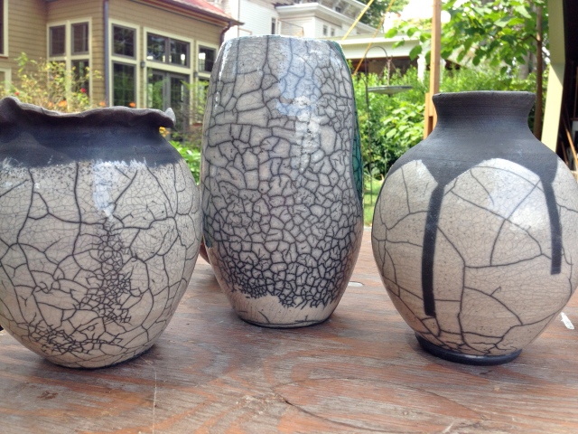 Maxine's wheel-thown vases.  Isn't the crackling cool?