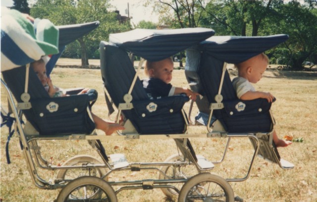 The triplet stroller turned heads.