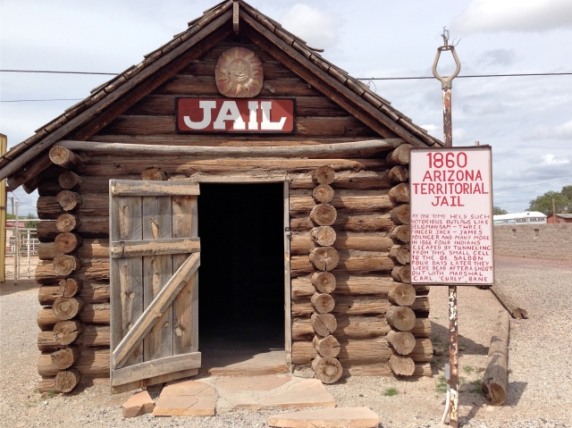 Jail in the Wild West was no joke!  There was a dirt floor, two wooden benches, one stove sitting in the middle and rifles on the wall.  Yikes!