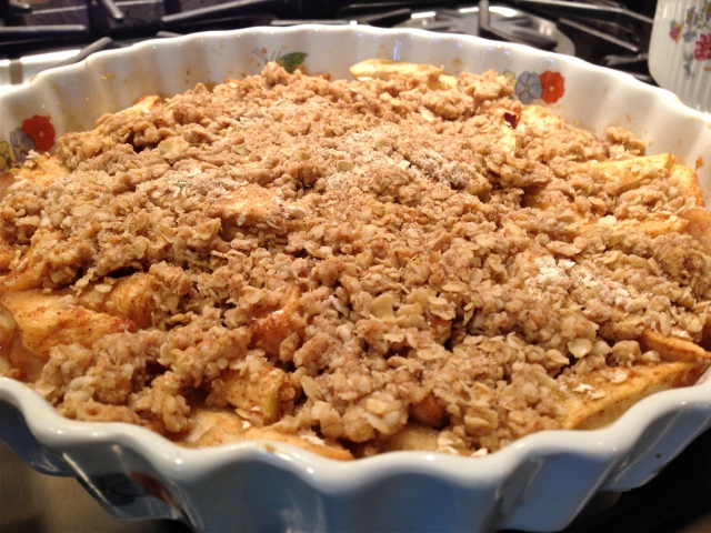 Apple Crumble ready to eat.  "I'll serve the Crumble and you dish out the ice cream!"